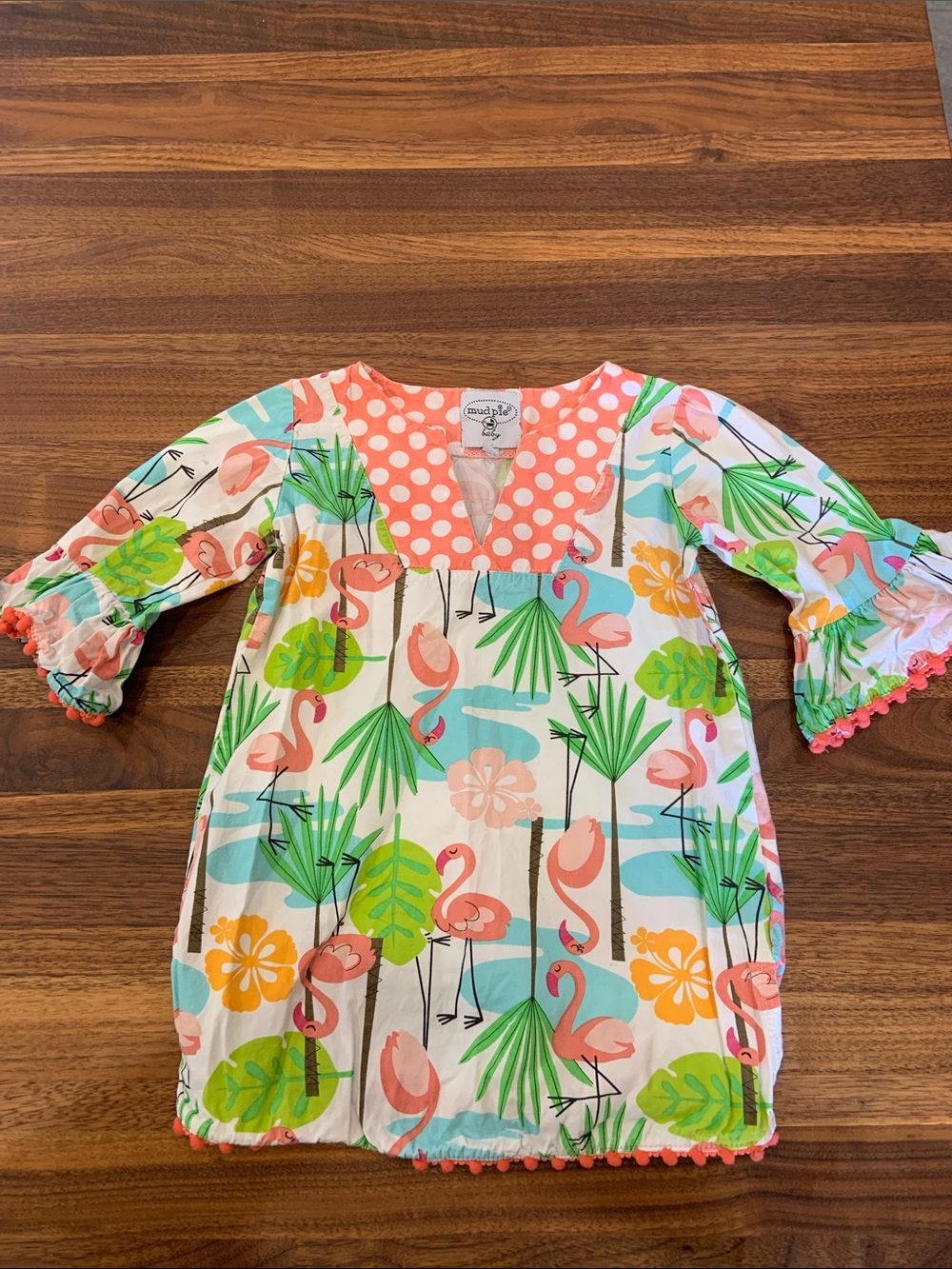 Mud Pie Toddler Flamingo Pom Pom Swim Cover-Up Tunic Dress 12-18 months